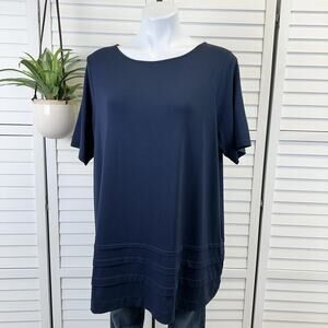 New J Jill Wearever‎ Collection Navy Blue Tunic Top Short Sleeve Size XL Petite